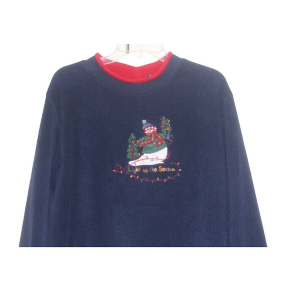 Croft & Barrow Fleece Sweatshirt Women's L Blue Christmas Winter Snowman Grandma - Picture 2 of 4